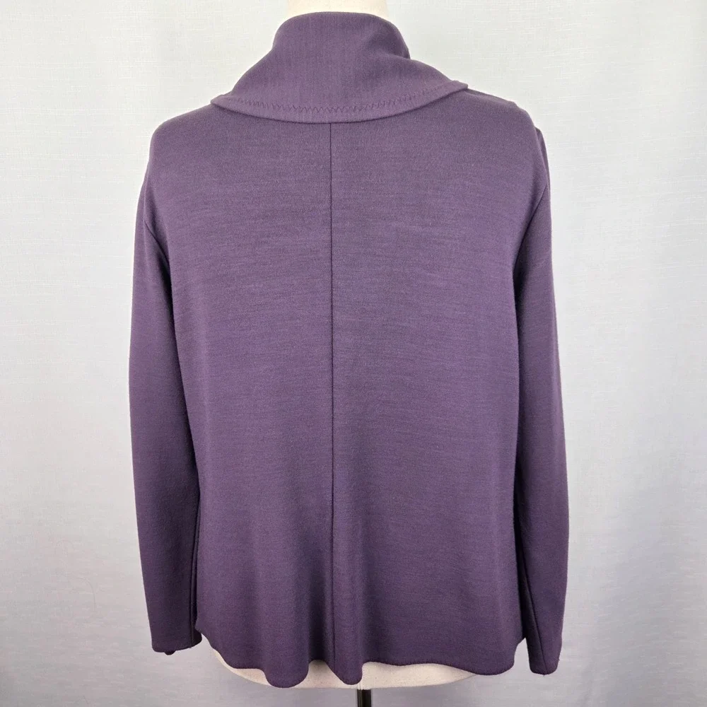 Eileen Fisher Open Front Cardigan Women's Medium Purple Wool‎ Blend Wrap Office